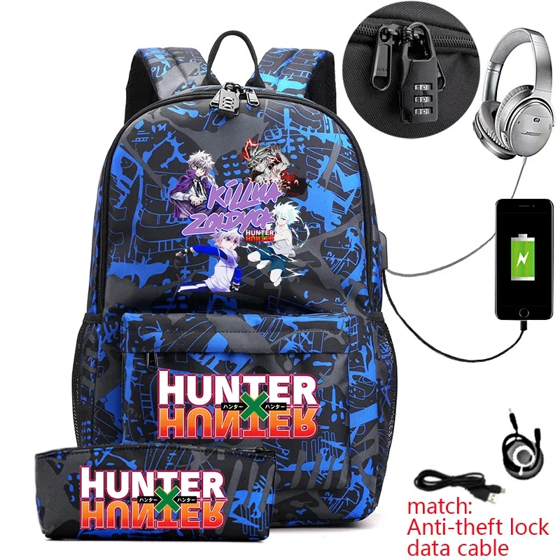 sac à dos hunter x hunter anime pour étudiants, sac à dos antivol décontracté avec trousse à crayons pour garçons et filles, sac d'école