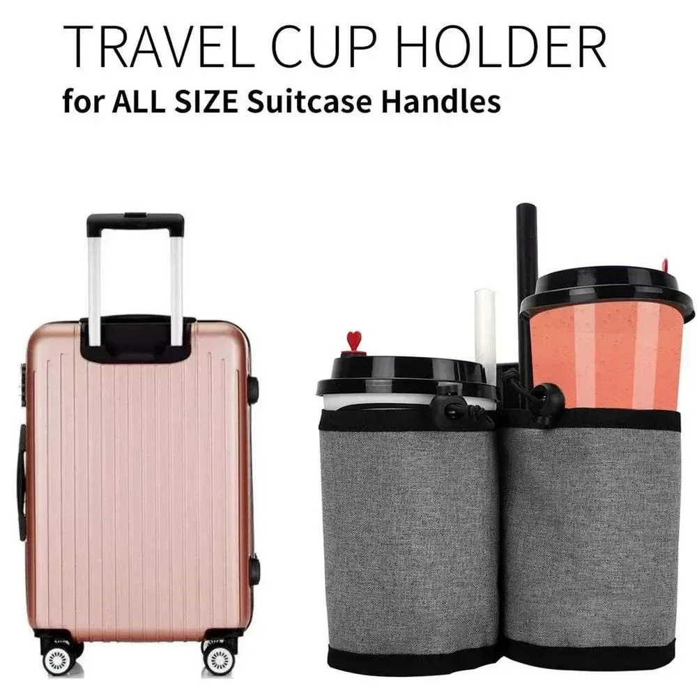 porte-bouteille d'eau pour poignée de bagage, pochette de rangement double pour gobelets, porte-boissons réglable avec cordon de serrage pour valise de voyage