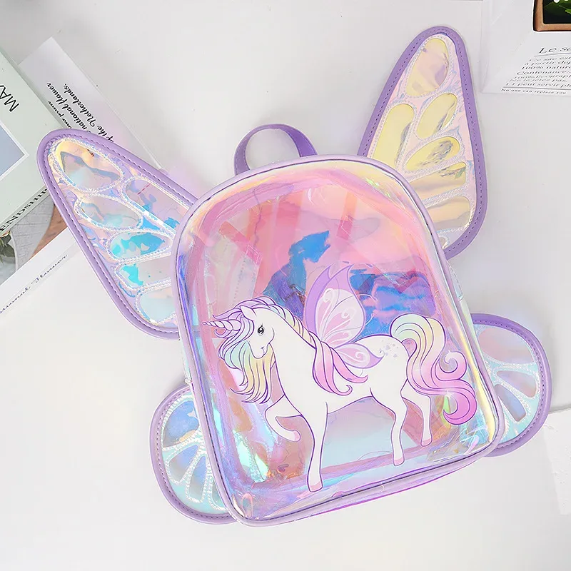nouvelle mode ailes de papillon sac à dos sac à dos pour enfants mignon licorne transparent tpu sac à dos à la mode