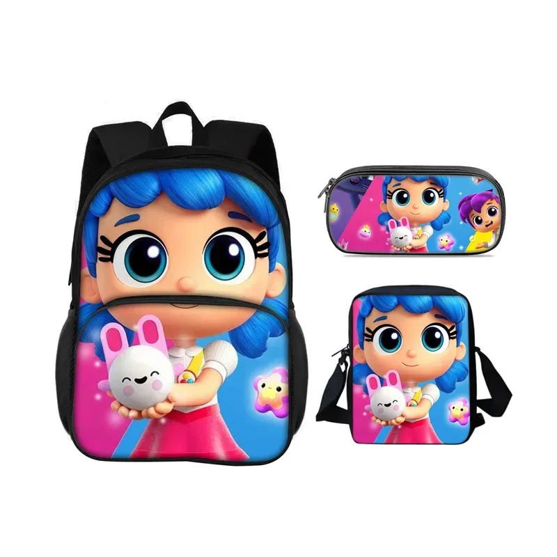 sac à dos true and the rainbow kingdom avec patch rond, trousse à crayons, sac à bandoulière, ensemble de 3 pièces, imprimé dessin animé, sac à dos pour élèves de maternelle