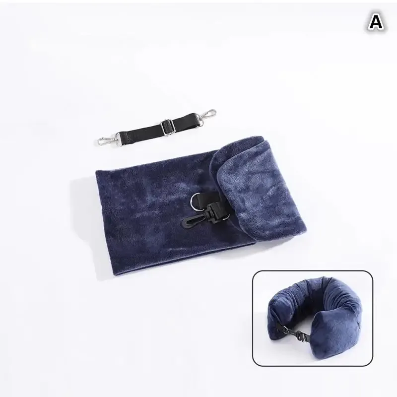 coussin de voyage pour le cou avec sac de rangement pour vêtements remplissable, housse de cou en polaire en forme de u pour les voyages en avion