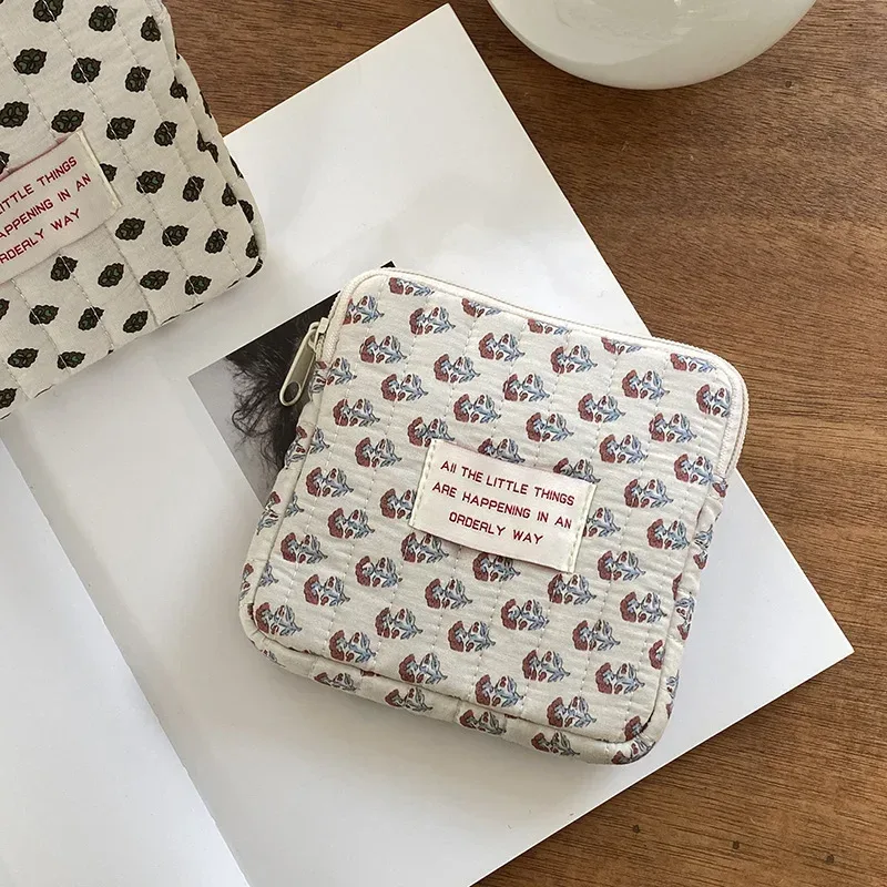 sacs de rangement de serviettes hygiéniques pour femmes, sac de maquillage en coton mignon coréen pour pièces de monnaie, organisateur de bijoux, pochette de maquillage, petits sacs à cosmétiques