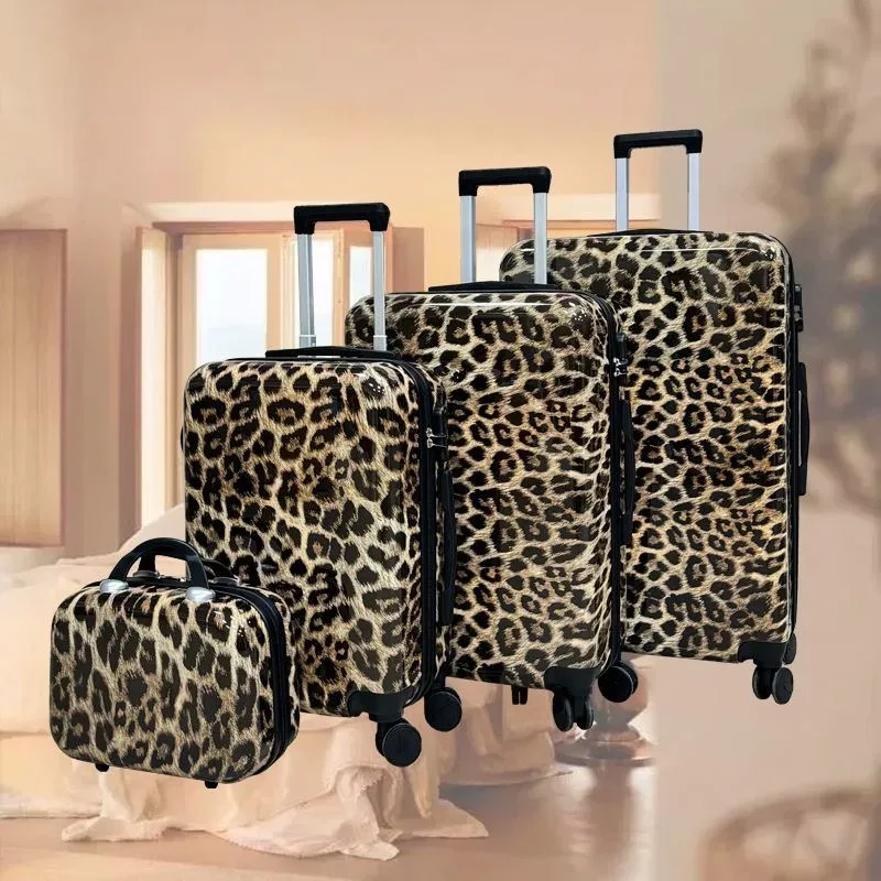valise à roulettes silencieuses pour femme, imprimé léopard, 20 pouces – bagage cabine à motif animal féroce pour dames