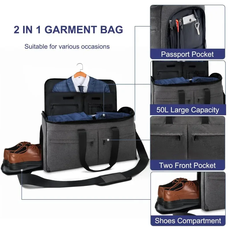 sac de rangement multifonctionnel de grande capacité pour hommes, sac de voyage d'affaires étanche, sac de rangement portable à bandoulière pour vêtements et costumes, 2025