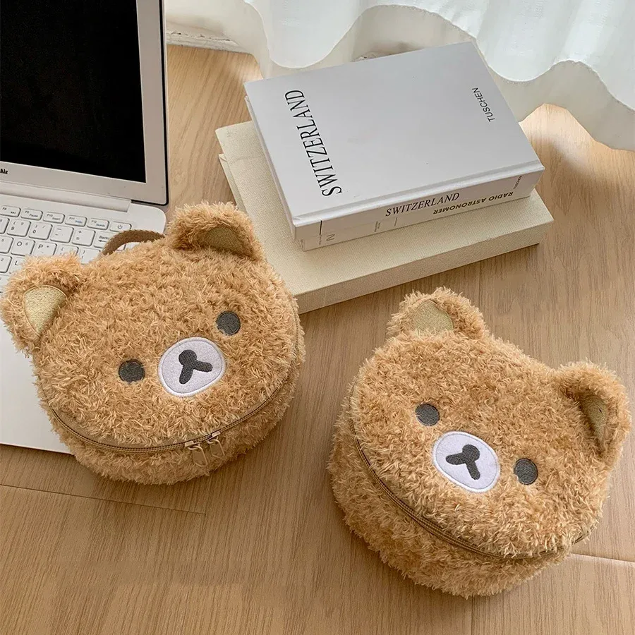 cadeau de vente chaude: sac cosmétique en peluche ours décontracté anime-pochette de rangement de bijoux pour femmes et filles, sac à main de rangement de maquillage