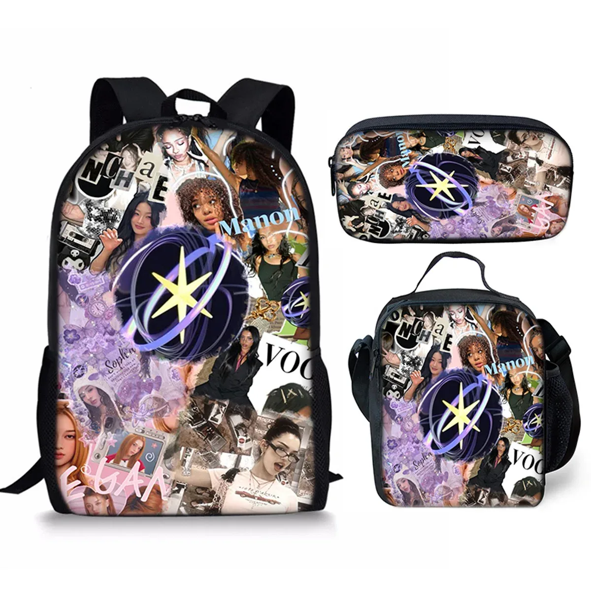 sac à dos scolaire classique populaire kpop katseye imprimé 3d, ensemble de 3 pièces, sac à dos pour ordinateur portable, sac à déjeuner, trousse à crayons