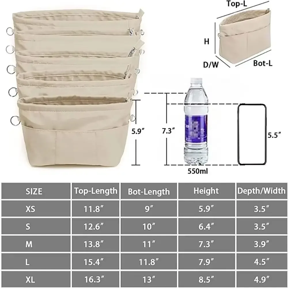 sac de rangement cosmétique avec fermeture éclair, sacs de rangement multi-poches, sac à main multifonctionnel, sac intérieur de couleur unie