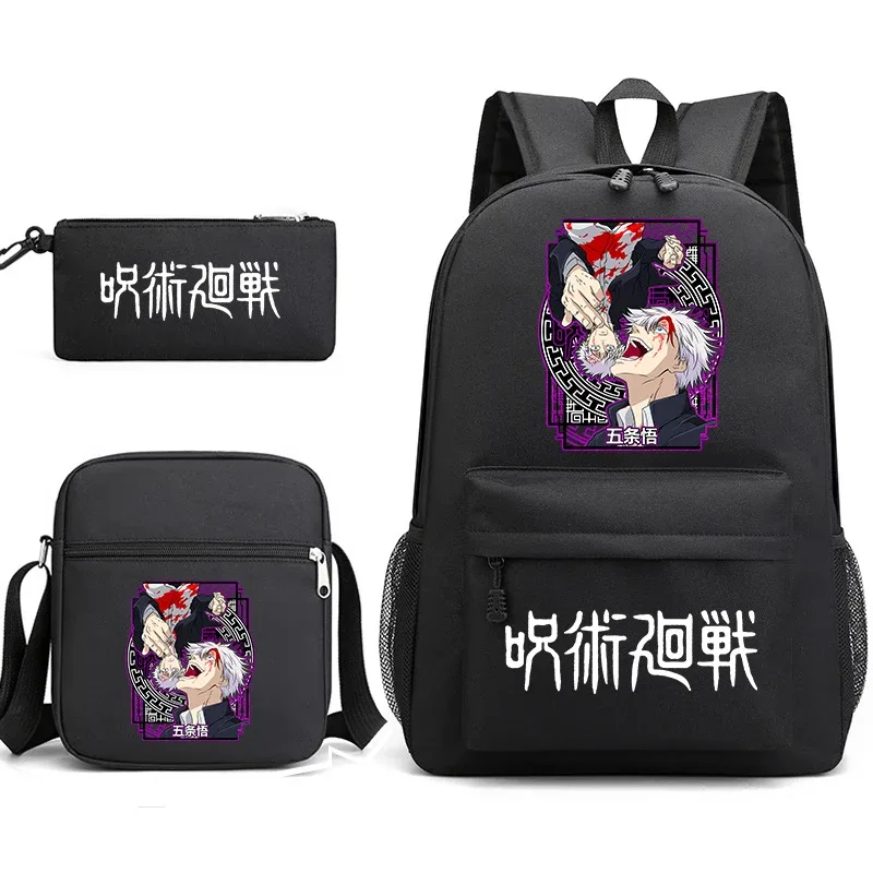 sac à dos anime jujutsu kaisen, trousse à crayons, ensemble de 3 pièces, sac à dos léger pour enfants et adolescents