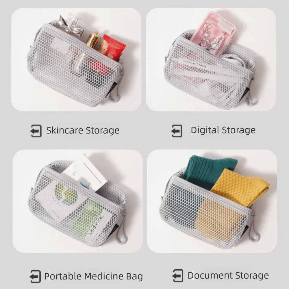 pochette de rangement en nylon décontractée, à main avec fermeture éclair, sac à cosmétiques, pochette de voyage en maille polyvalente