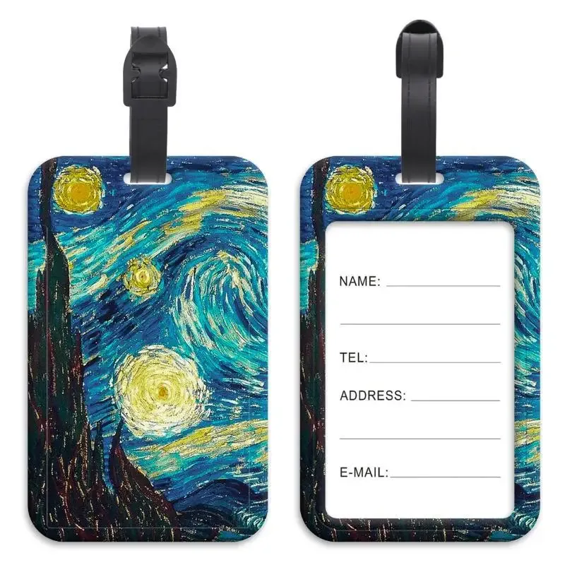 étiquette de bagage artistique en plastique avec motif peinture à l'huile, porte-carte d'identité anti-perte pour valise, sac à dos, accessoires de bagage, cadeaux