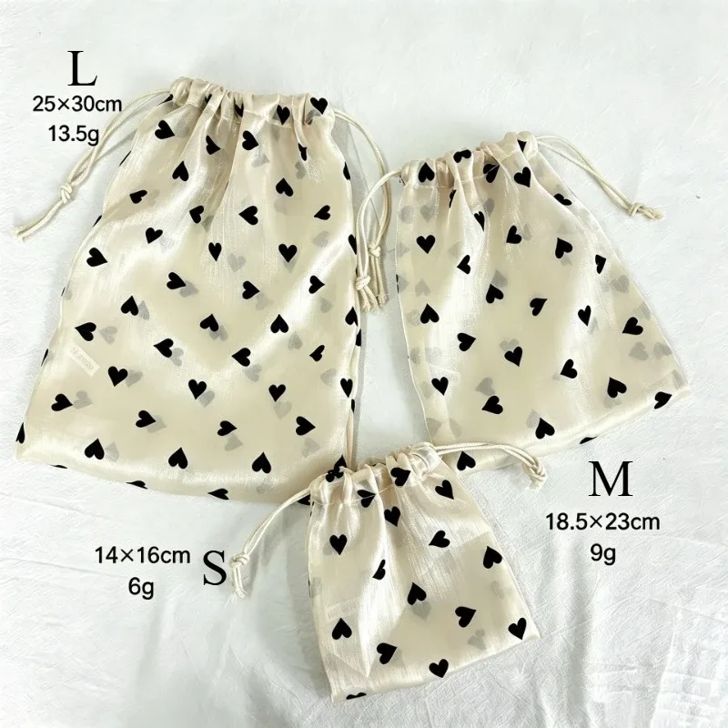 1 pièce sac de rangement portable de voyage, motif à pois et cœurs, sac de rangement à cordon, sac écologique, sac à cosmétiques