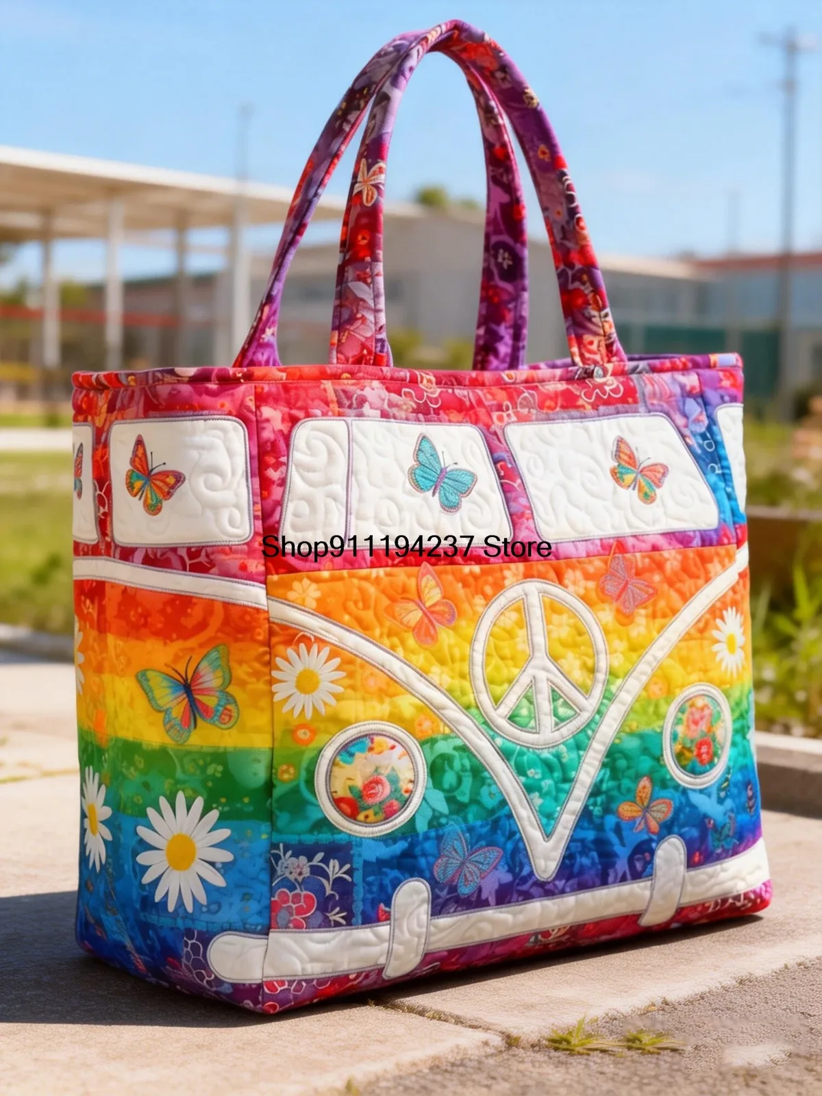 sac fourre-tout matelassé 3d butterfly hippie van