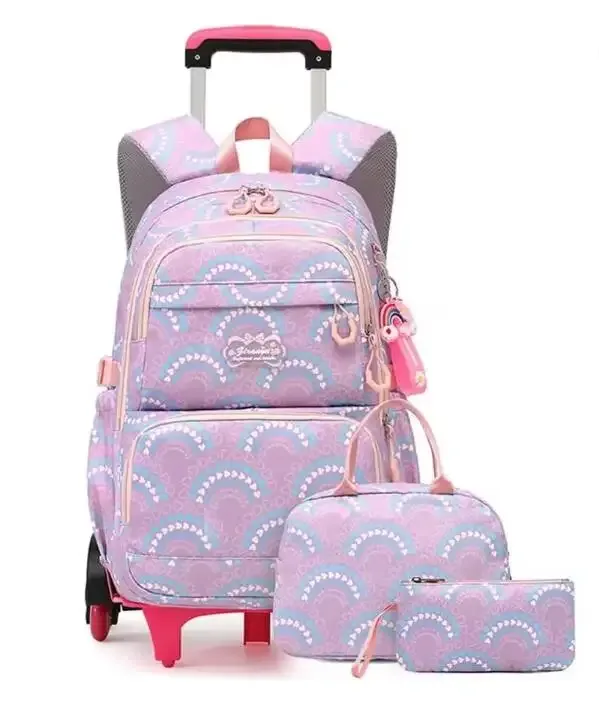 Sac à dos à roulettes scolaire 3 pièces sac à déjeuner sac à crayons pour enfants sac à roulettes étanche fille école sac à dos à roulettes ensemble de sacs pour les filles