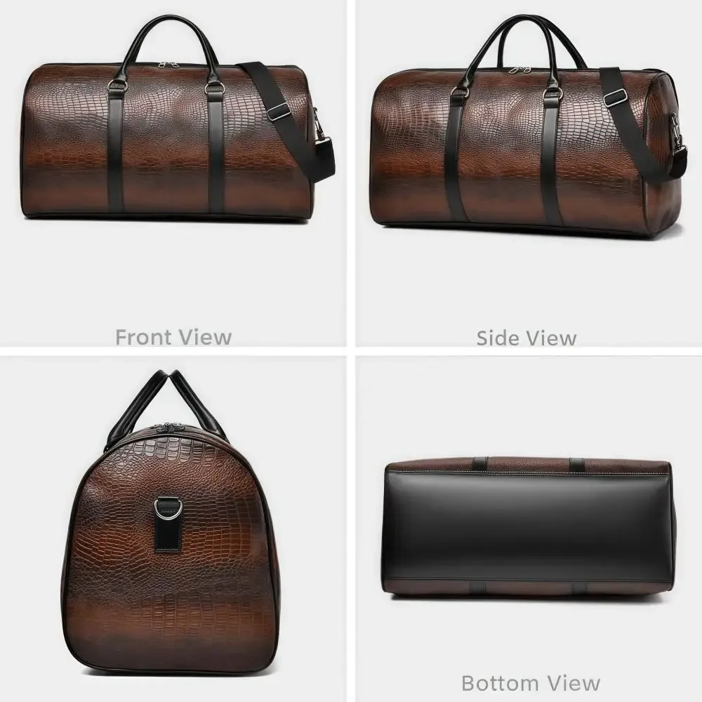 sac de voyage texturé crocodile grande capacité en cuir pu, bagage de vacances rétro durable, sac à main pour voyages d'affaires homme femme