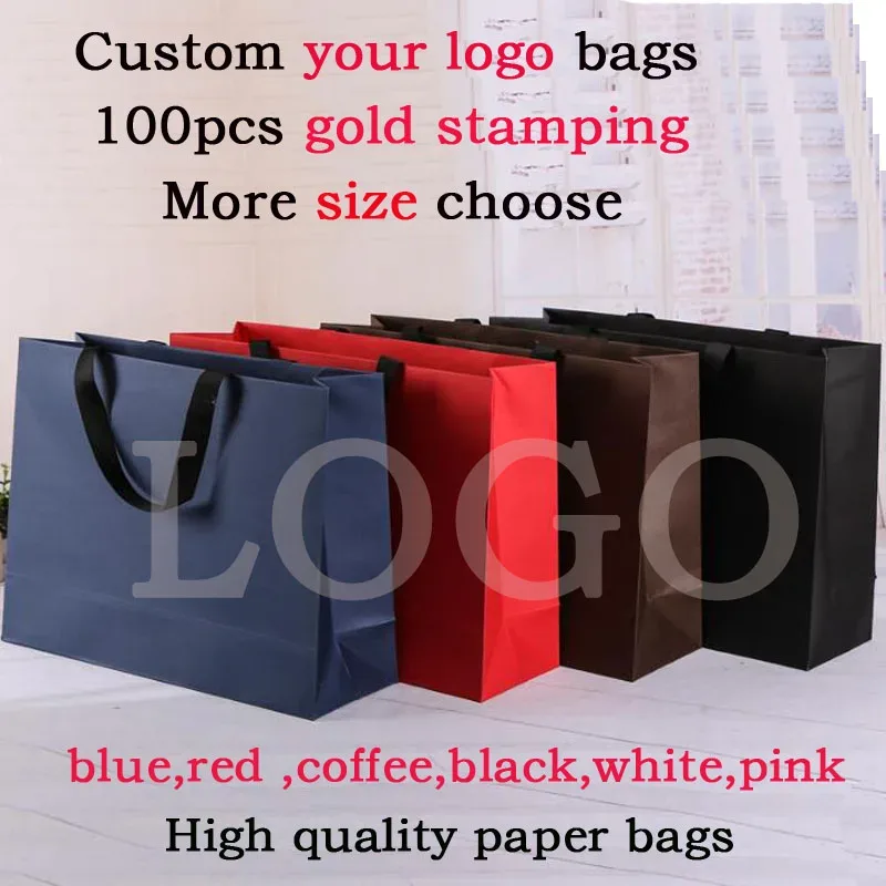 100 sacs shopping personnalisés avec logo, sacs fourre-tout en papier épais de haute qualité pour bijoux