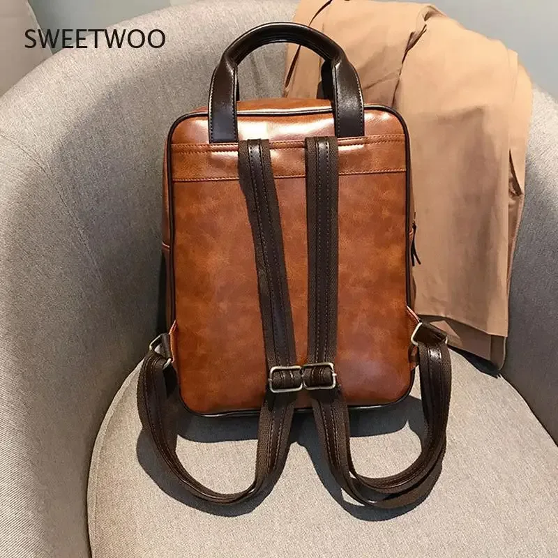 sacs à dos antivol pour femmes, sacs d'école marron pour adolescentes, sac à dos en cuir pour ordinateur portable vintage, grand sac à dos de voyage imperméable