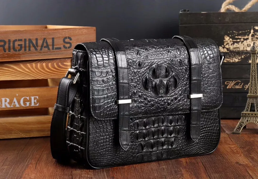 sac à bandoulière messager en peau de crocodile 100% véritable/réel pour hommes, sac à bandoulière en peau de crocodile pour loisirs et affaires marron