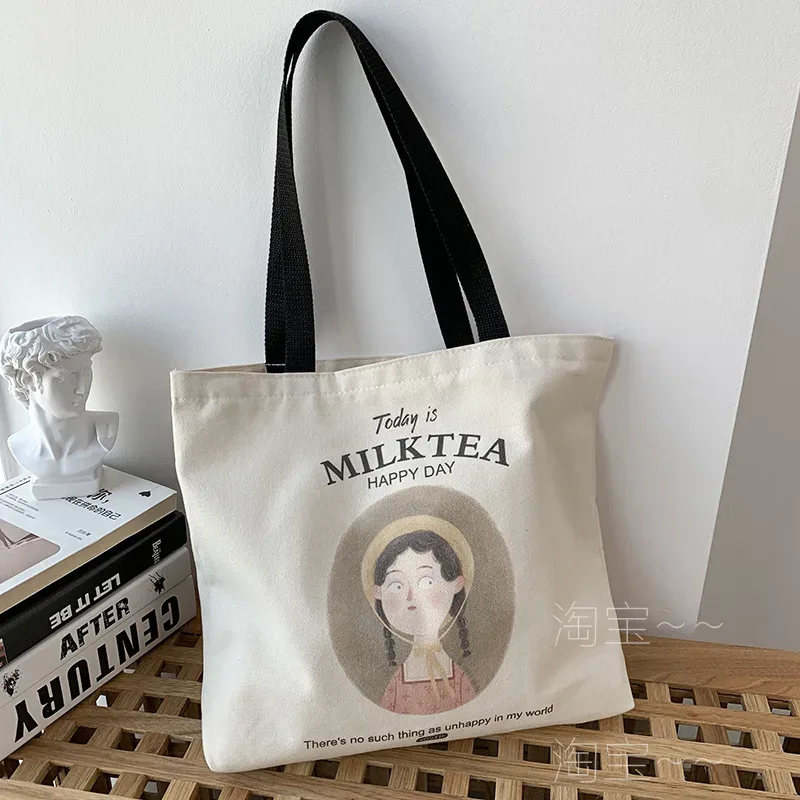 sac fourre-tout en toile réutilisable pour femmes et filles, sac à provisions décontracté pour dames, sac à soupe initié au gril en coton, mignon, plage, voyage