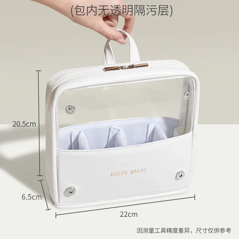 organisateur de pinceaux de maquillage transparent pliable, sac de rangement de cosmétiques de grande capacité avec conception debout, étui à cosmétiques de voyage portable