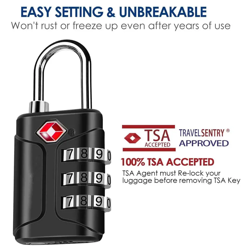 serrures de bagages approuvées par la tsa, cadenas de voyage à combinaison, serrure étanche à 3 chiffres, serr