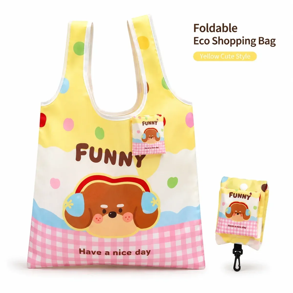sac de shopping pliable coloré dopamine, sac écologique mignon avec poignée souple et robuste, sac de rangement de voyage polyvalent