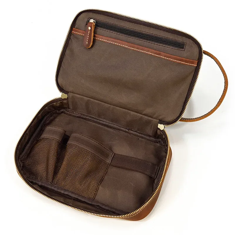 petit sac de voyage de bonne qualité, portefeuille de voyage en cuir crazy horse, sac de rangement, sac de maquillage de lavage pour trousse de toilette de voyage