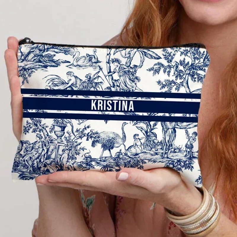 organisateur de cosmétiques de voyage avec nom personnalisé, pochette de rangement pour fournitures de bureau pour femmes, sac de maquillage en toile cadeau personnalisé, trousse à crayons