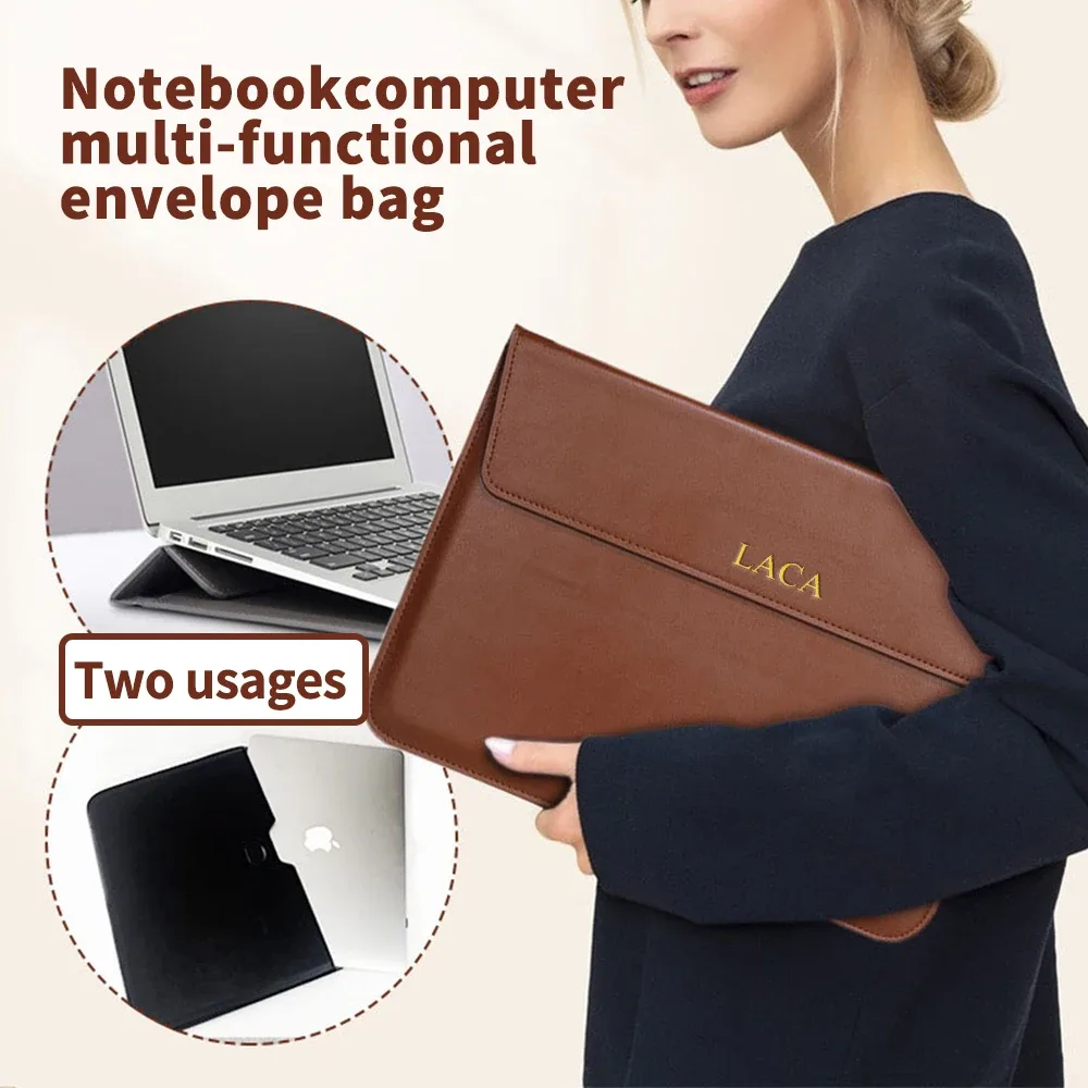 sacoche pour ordinateur portable en cuir pu personnalisable avec nom, pour hommes et femmes, 13/15 pouces, support pour ordinateur en anglais