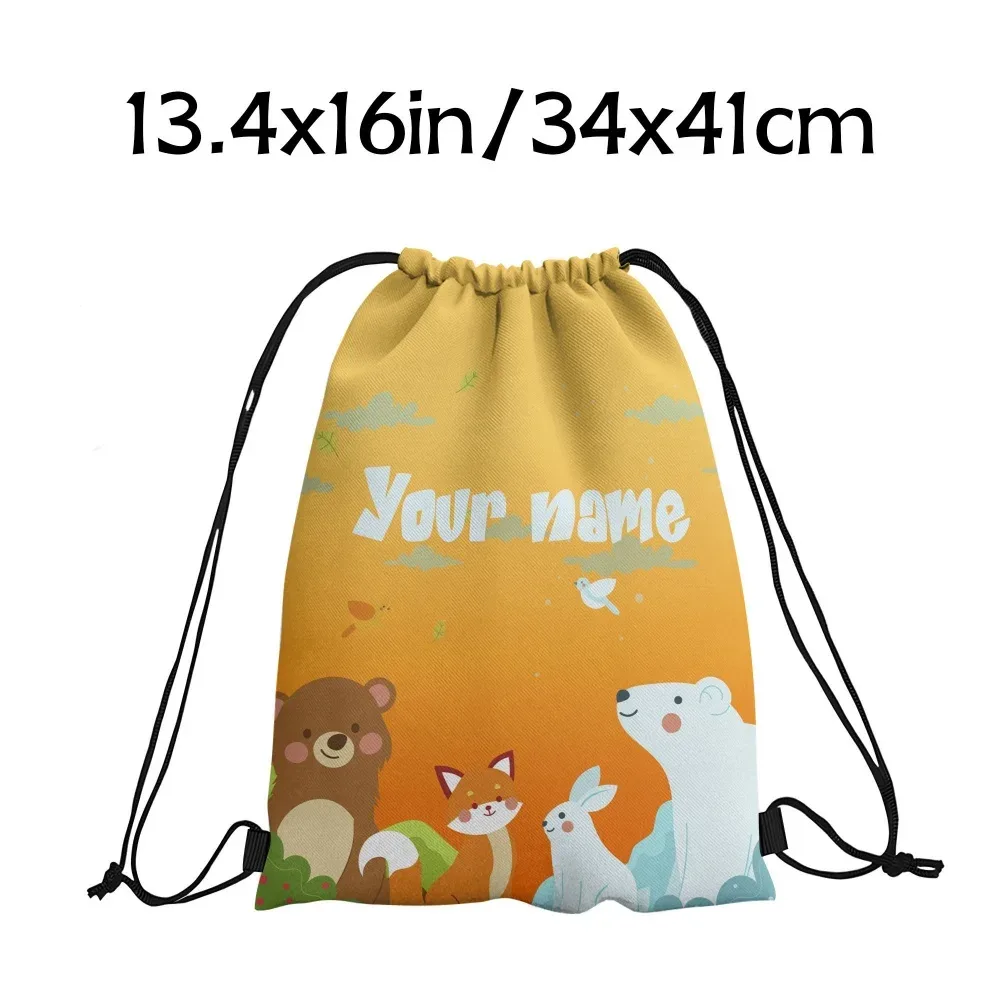 sac à dos à cordon personnalisé avec animaux de la forêt et de l'arctique, motif ours, renard, ours polaire, sac à cordon de sport pour enfants