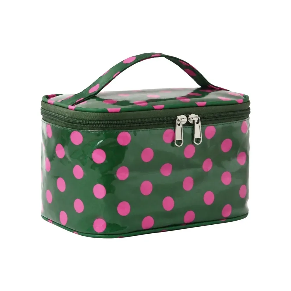 sac de maquillage en pvc à pois, grande capacité, sac à cosmétiques étanche en pvc avec poignée, organisateur de maquillage, transport décontracté