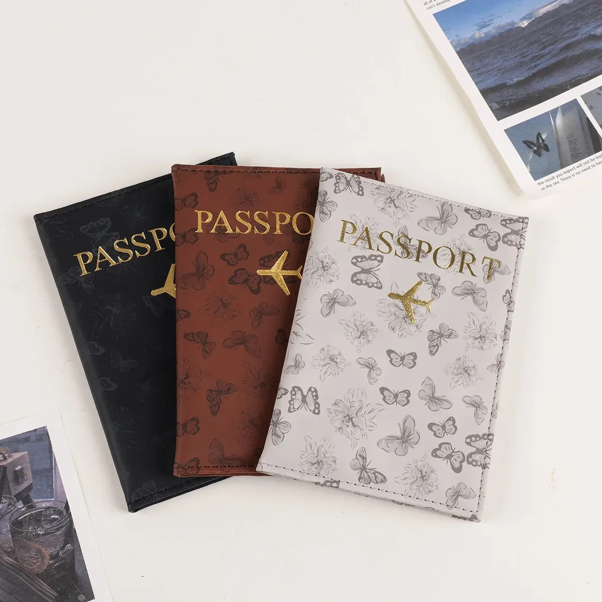 porte-passeport en cuir pu, motif papillon élégant, accessoires de voyage, 1 pièce, étui de protection