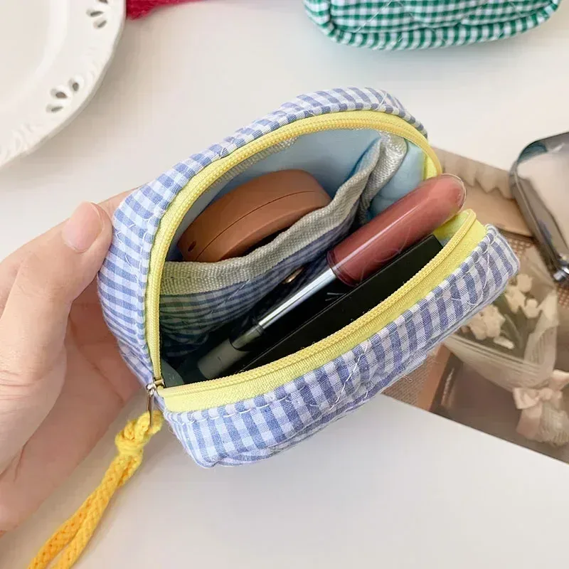 mini sacs de maquillage à carreaux, sac de rangement pour clé d'écouteurs, rouge à lèvres, sac à cosmétiques minimaliste à carreaux, pochette de maquillage, petit porte-monnaie à fermeture éclair