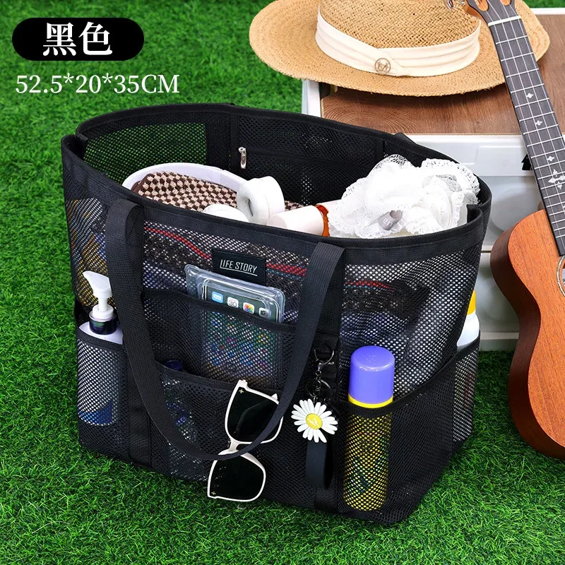 sac de plage en maille respirante avec plusieurs poches de rangement, grand format, séchage rapide, imperméable, sac à bandoulière pour les sports d'été en plein air