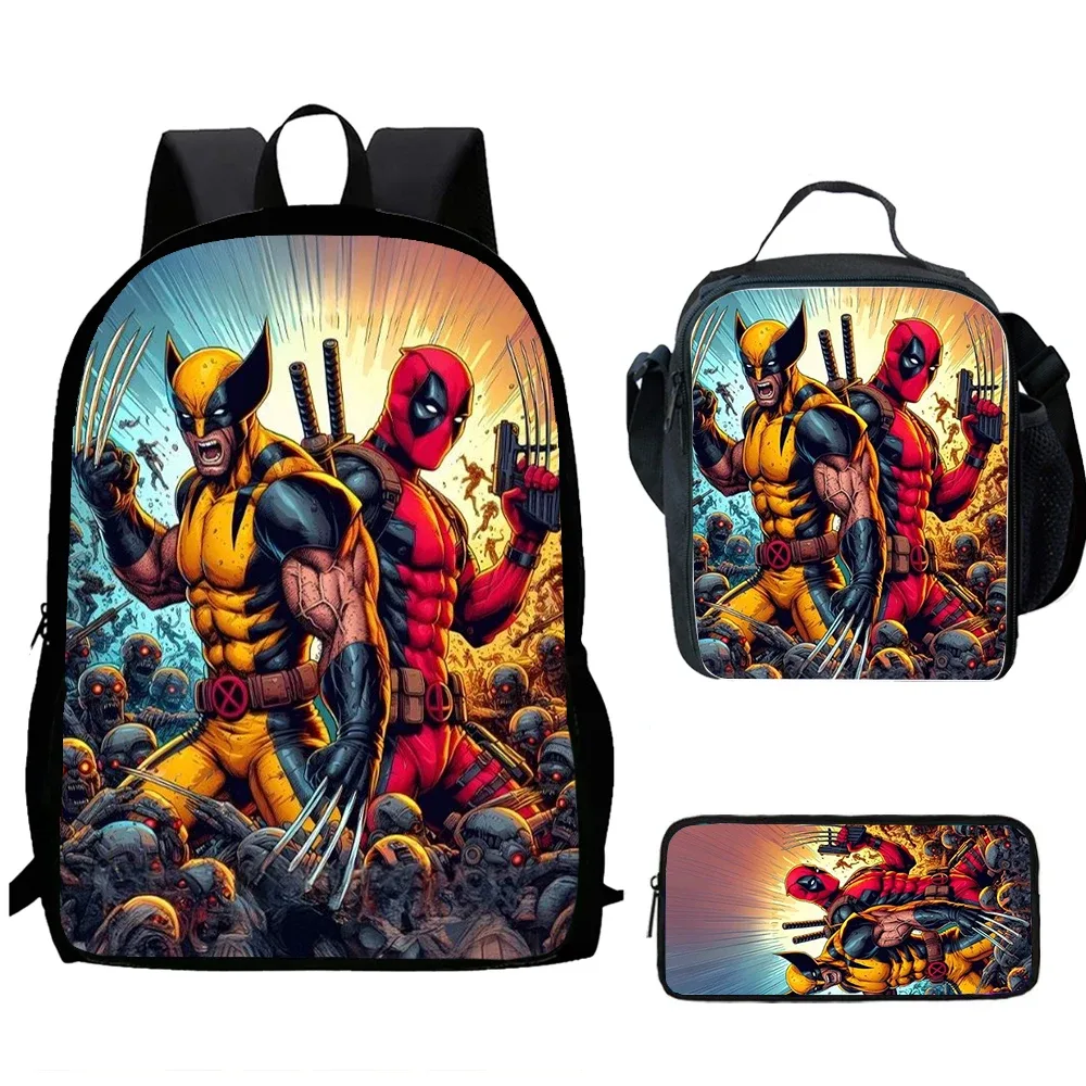 classique populaire d-deadpool w-wolverine imprimer 1/3 pièces/ensemble étudiant sacs d'école sac à dos pour ordinateur portable sac à dos avec sac à déjeuner porte-crayon