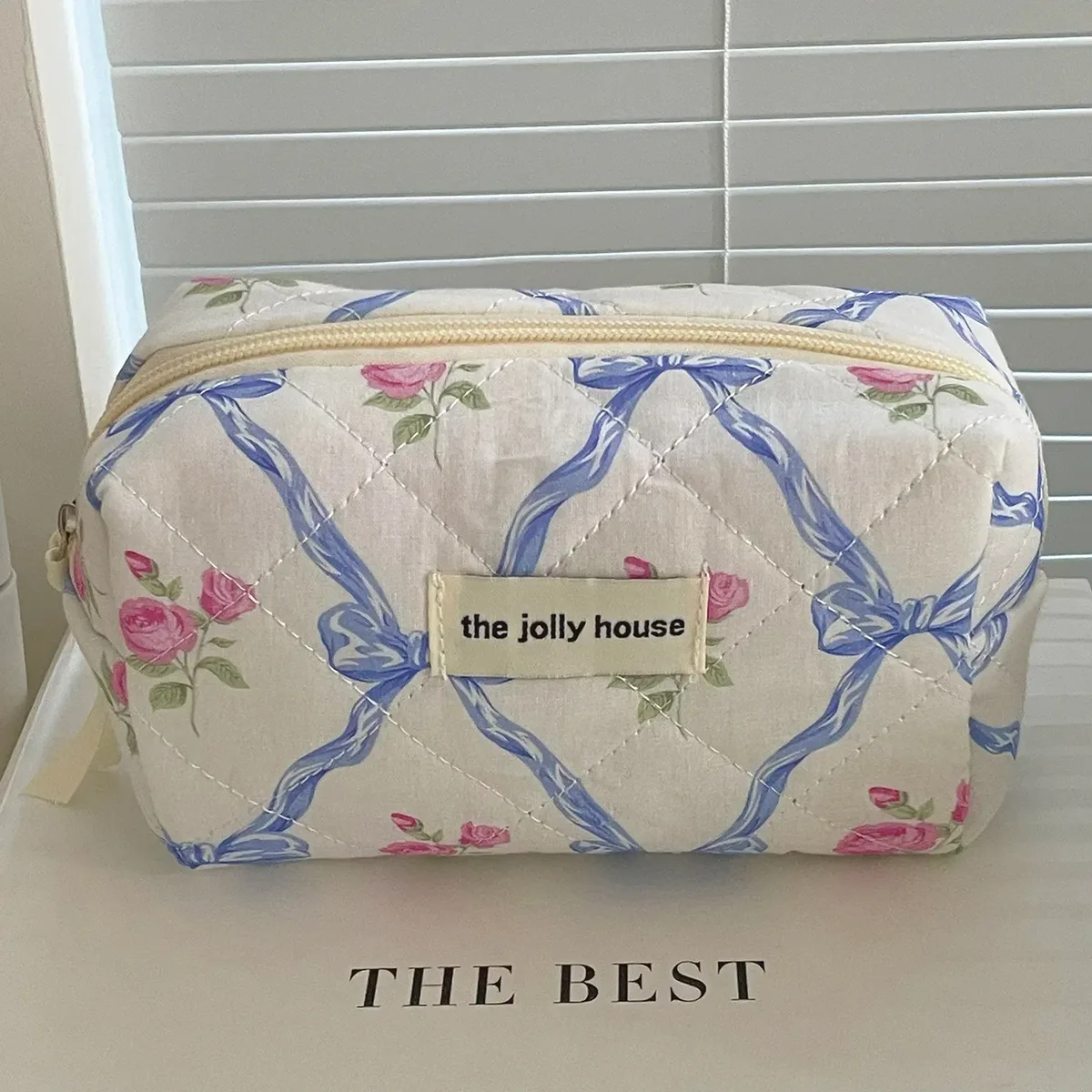 trousse de toilette portable avec fermeture éclair pour femme, trousse de maquillage, sac à main, courtepointe, coton, mignon, nœud, fleur, femme, évaluation, gril, cosmétique, filles