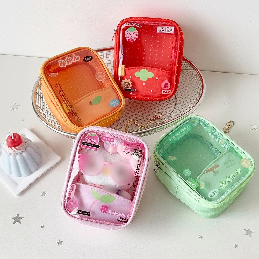 Nouveau Sac de Rangement Transparent Carré à Motifs de Dessins Animés et de Fruits, Pendentif Décoratif pour Sac à Dos de Filles, Sac de Présentation de Figurines, Cadeaux