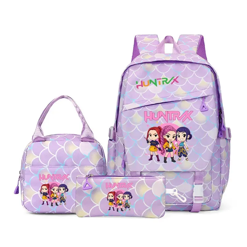 sacs à dos kpop demon hunters, 3 pièces, avec sacs à déjeuner, trousse à crayons, sacs à dos de voyage de grande capacité pour femmes et hommes, sacs d'école pour adolescents