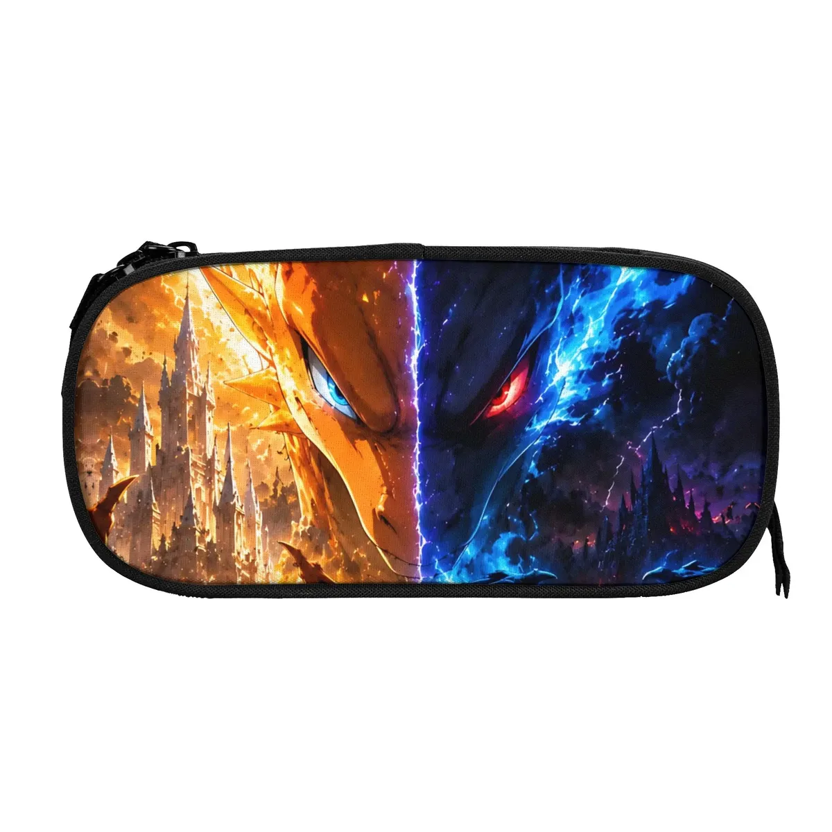 sacs personnalisés pokemon rouge et noir charizard de grande capacité pour enfants, trousse à crayons d'école pour garçons et filles