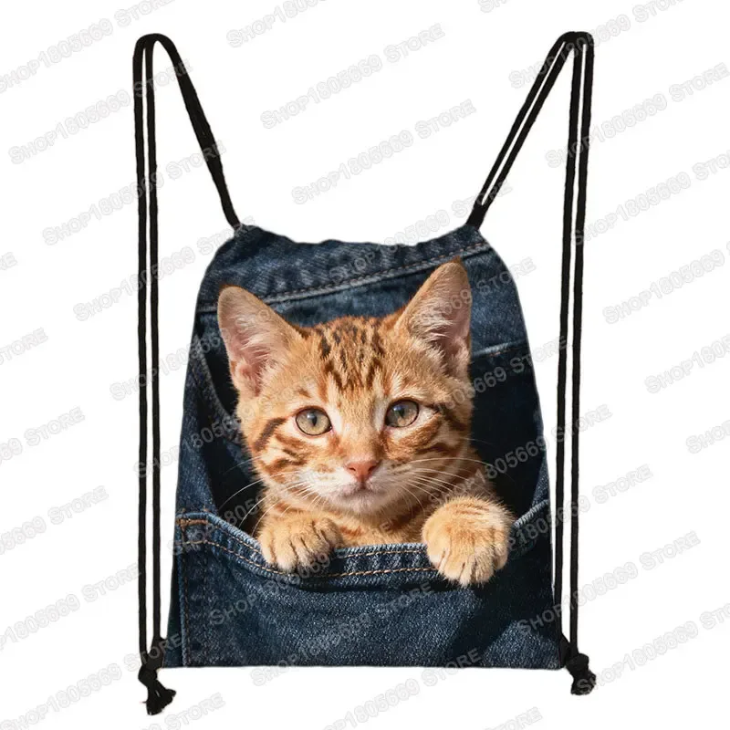 sac de poche imprimé animal pour femme, sac à cordon de serrage, chat mignon et chien, sacs de rangement de loisirs, sac à dos pour adolescent, porte-chaussures pour cadeau de voyage