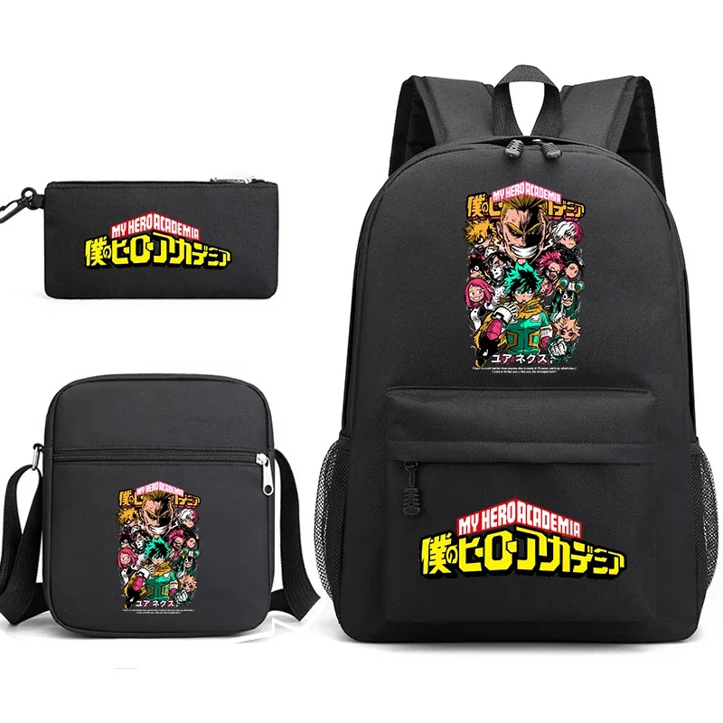 ensemble de sacs à dos scolaires imprimés my hero academia, 3 en 1, avec sac à bandoulière, trousse à crayons, pour garçons, filles, enfants