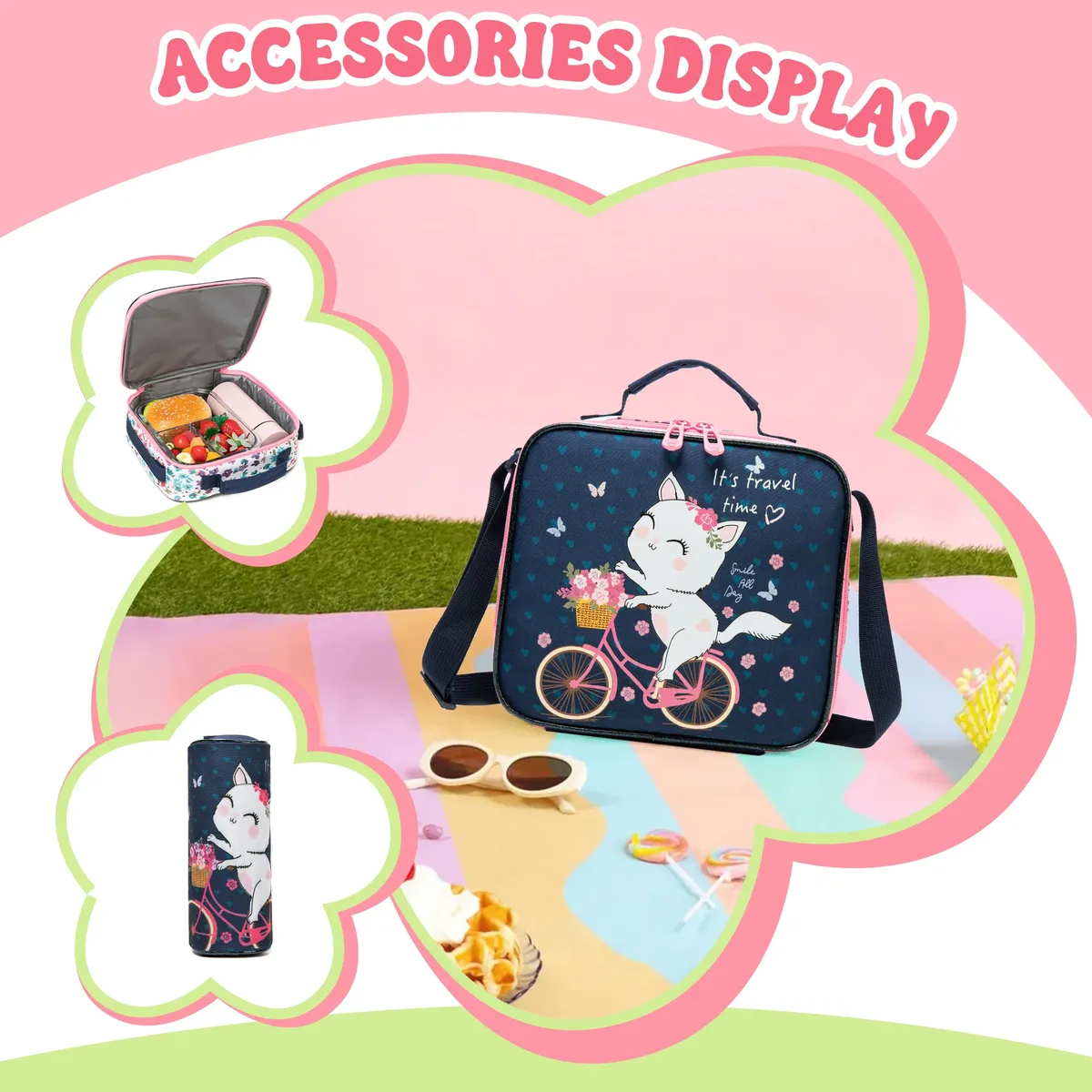 ensemble de 3 sacs à dos roulants élégants pour filles, parfaits pour les filles, avec bagages à roulettes, sac à déjeuner, trousse à crayons pour les voyages scolaires