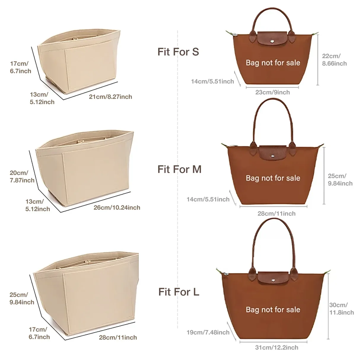 sac à insérer en feutre adapté au sac à main longchamp, sac de doublure en tissu feutré, sac de maquillage, support de voyage, organisateur de sac à main portable