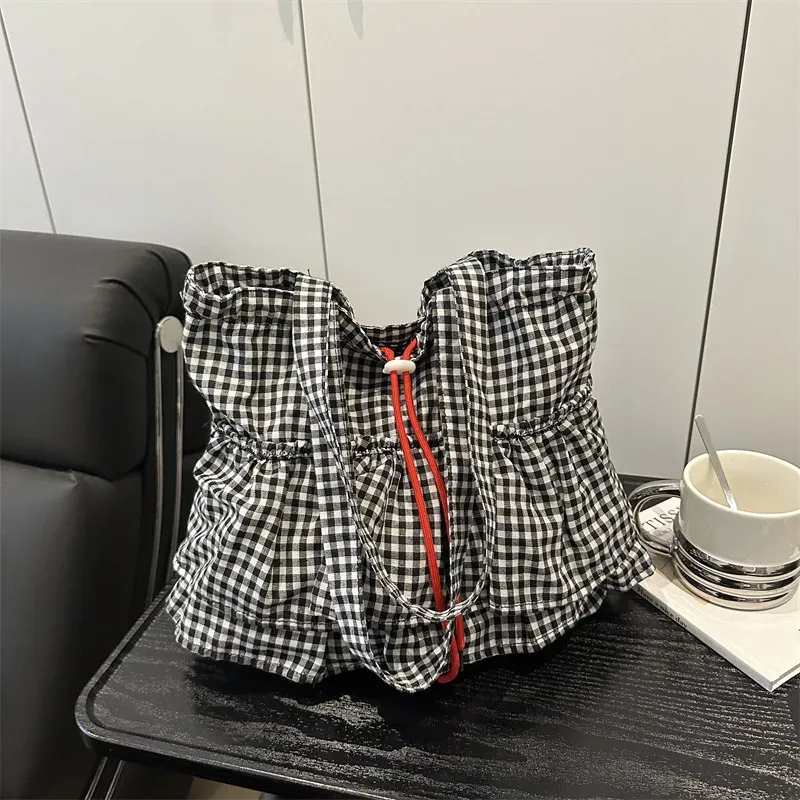 sac fourre-tout à volants pour femmes, sac à main à cordon de serrage, sacs à bandoulière en toile à la mode sacs coréens de grande capacité bolsos de mujer