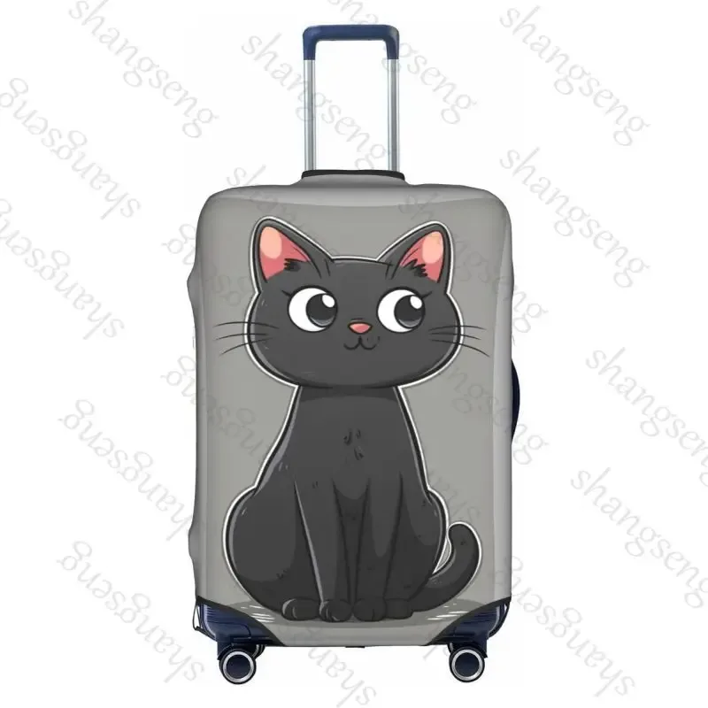 housse de protection élastique épaisse pour bagages, chat noir de dessin animé mignon, combinaison à fermeture éclair pour sac de 18 à 32 pouces, housse de chariot pour valise de voyage