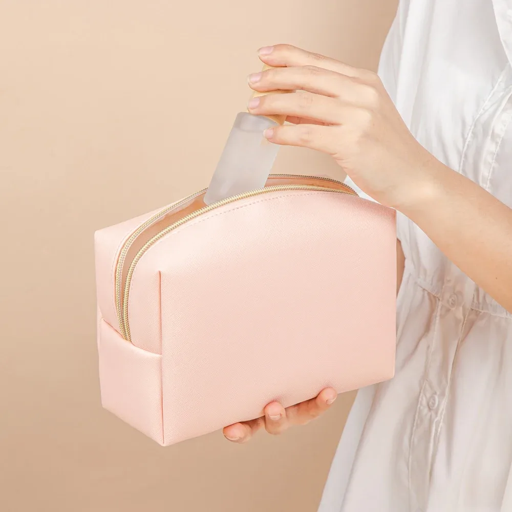 sacs de toilette portables en cuir pu, 1 pièce, sacs de maquillage de voyage imperméables pour femmes, petits, moyens et grands sacs de rangement de cosmétiques