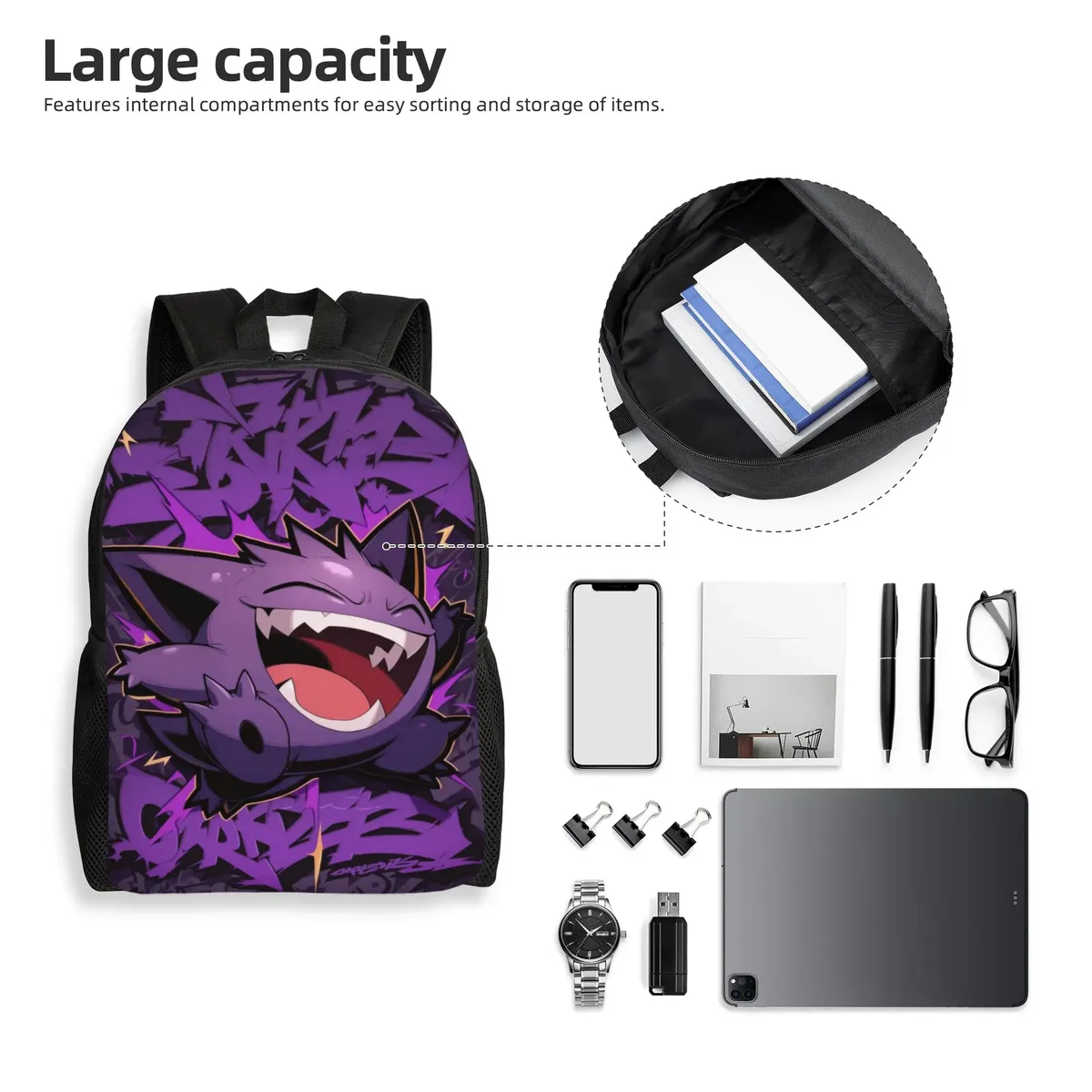 sac à dos pokémon ita bag, sac à dos solide pour le travail au bureau, rétro, lavable