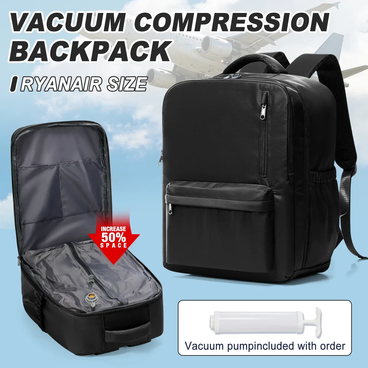 sac à dos de voyage ryanair pour bagages à main 40x30x20, sac à dos sous vide avec pompe, sac à dos de cabine wizzair pour femmes et hommes, sac pour ordinateur portable