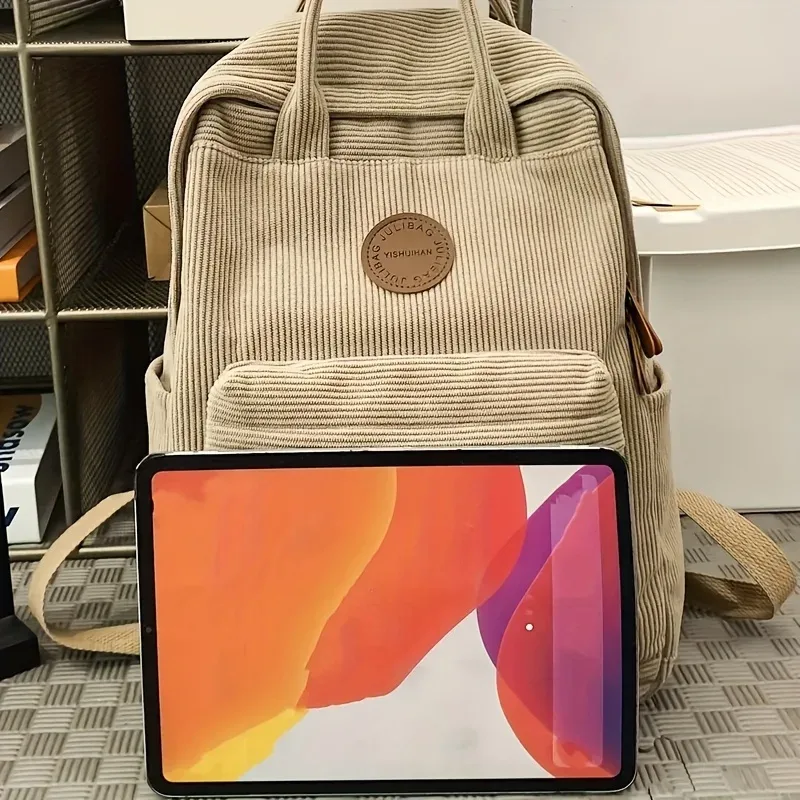 sac à dos décontracté en velours côtelé pour adolescents, 14 compartiments pour ordinateur portable, sac pour lycée et collège avec poche zippée, sacs à dos pour l'école