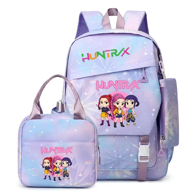 lot de 3 sacs à dos k-pop demon hunters pour filles, adolescents, femmes et enfants, pour l'école primaire et secondaire
