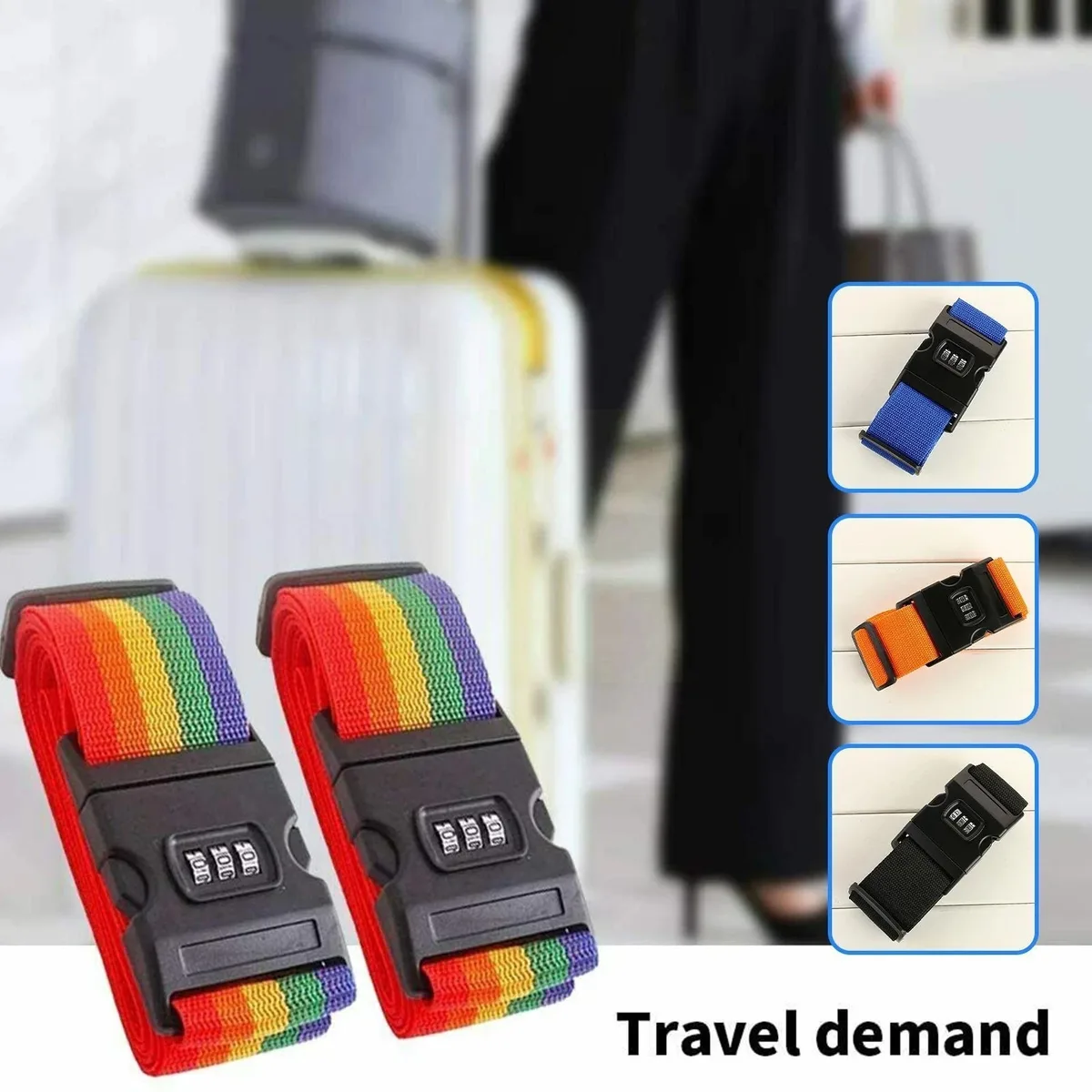 sangle de bagage de voyage 2m, 1 pièce/2 pièces, verrouillage par mot de passe réglable, ceinture d'emballage, verrouillage sécurisé, antivol, ceinture de regroupement